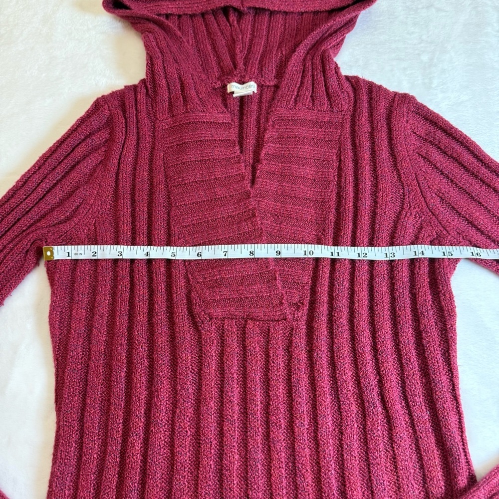 Maurices Ribbed V-Neck Hooded Sweater - Deep Pink - Picture 6 of 10